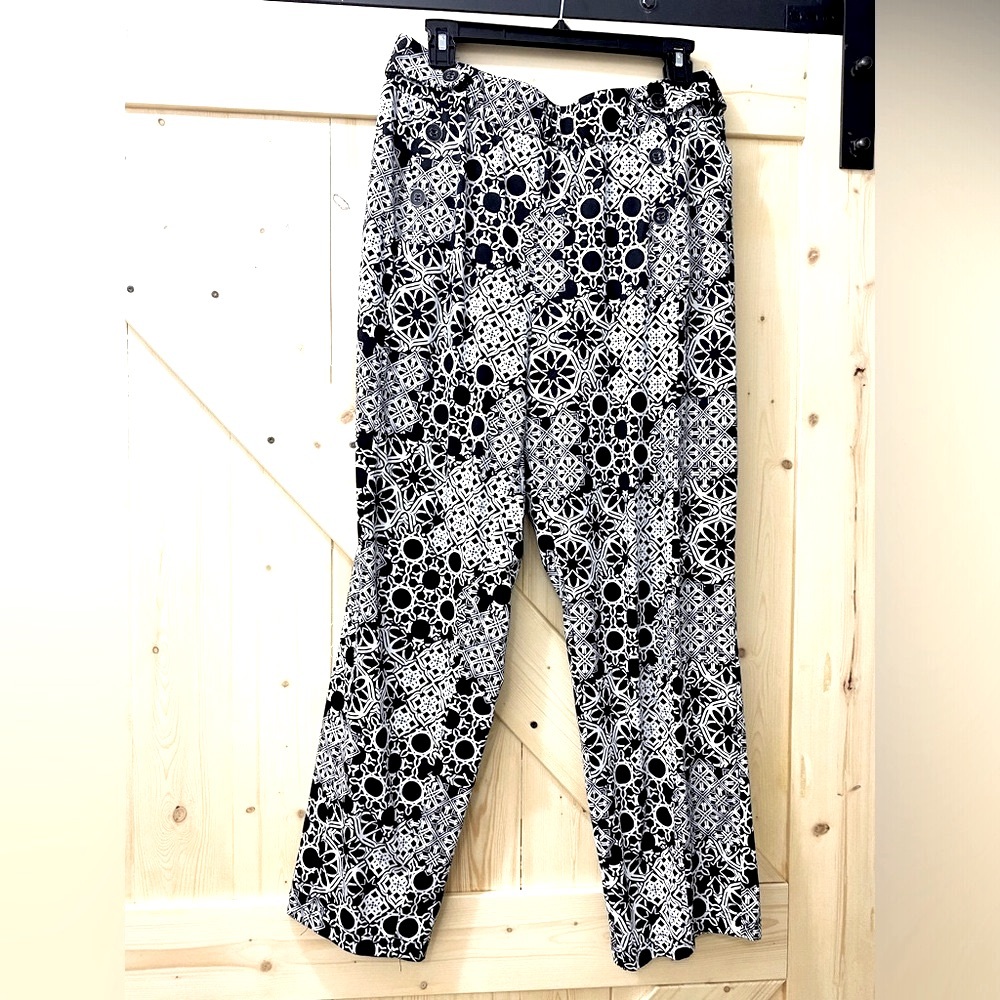 ❤️❤️Robert Louis Comfy High Waisted Black& White Geo Pattern Boho Business Pants